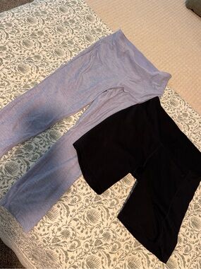 Women’s Athletic Cropped Purple Leggings and Black Bike Shorts Set